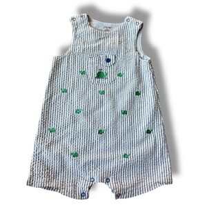 Little Me Blue Plaid Gingham Seersucker Whale Jon Jon Shortall size 12 months